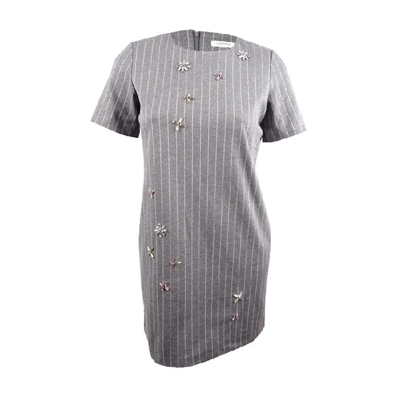 Price Slash textured dressCalvin Klein Women's Rhinestone-Embellished Pinstripe Sheath Dress (12, Tin) Price Slash textured dressCalvin Klein Women's Rhinestone-Embellished Pinstripe Sheath Dress (12, Tin)