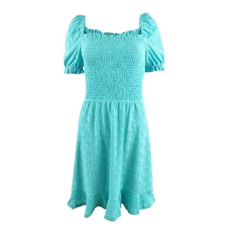 Extra Savings wrap dressMICHAEL Michael Kors Women's Eyelet Smocked Peasant Dress (M, Turquoise) Extra Savings wrap dressMICHAEL Michael Kors Women's Eyelet Smocked Peasant Dress (M, Turquoise)