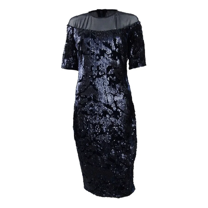 Major Savings casual day dressJax Sequined Velvet Illusion Dress (2, Navy)