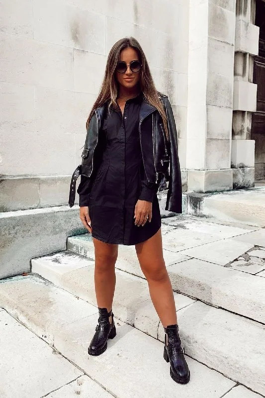 Inventory Reduction relaxed fit dressBlack Tailored Waist Long Sleeve Shirt Dress - Laritza Inventory Reduction relaxed fit dressBlack Tailored Waist Long Sleeve Shirt Dress - Laritza
