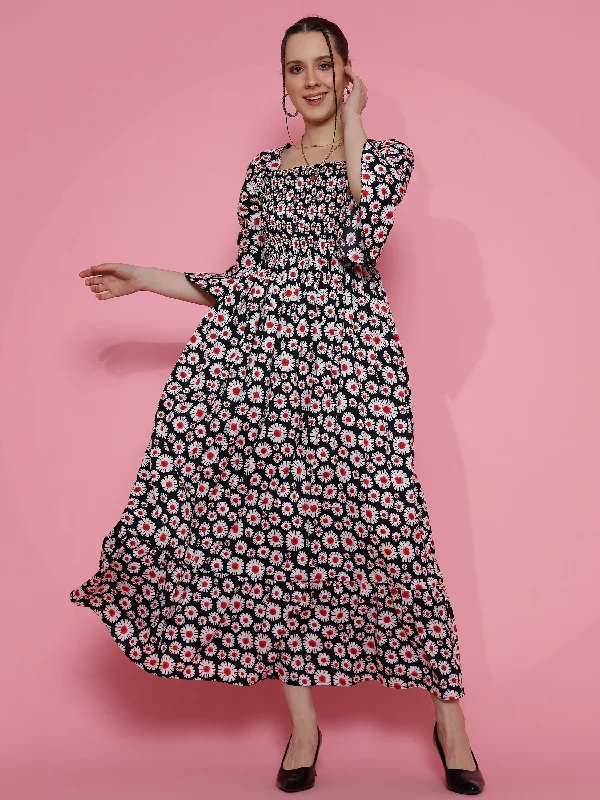 Shop and Save floral midi dressWomen Royal Floral Printed Smoked Maxi Dress