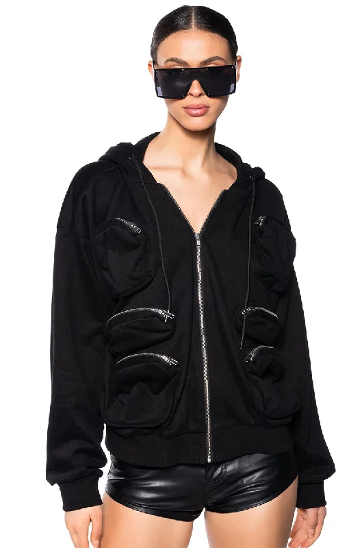 Flash Sale DEEP POCKETS ZIP UP HOODED SWEATSHIRT