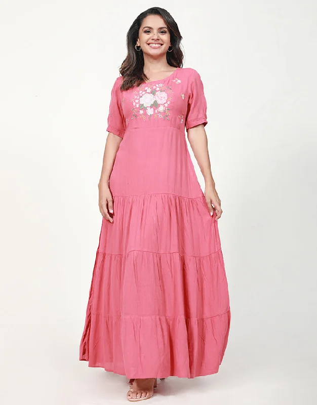 Great Deals classic fit-and-flare dressEmbroidered Tiered Maxi Dress