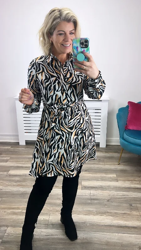 Extra Savings one-shoulder dressIana Shirt Dress (Black/Zebra)