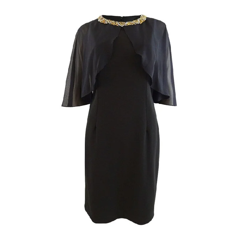 Bargain Prices floral wrap dressXscape Women's Chiffon-Cape Embellished-Neck Dress (8, Black)