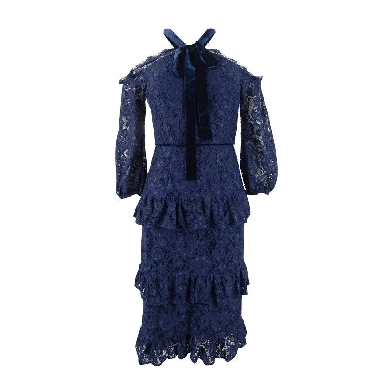 Shop and Save summer dressAidan Mattox Women's Halter Tiered Lace Cold Shoulder Midi Dress Shop and Save summer dressAidan Mattox Women's Halter Tiered Lace Cold Shoulder Midi Dress