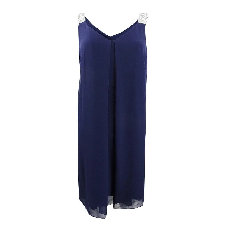 Limited Quantity off-shoulder dressMSK Women's V-Neck Rhinestone Shift Dress