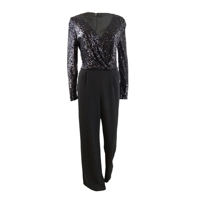 Price Cut wrap dressXscape Women's Sequined & Crepe Jumpsuit (8, Black)