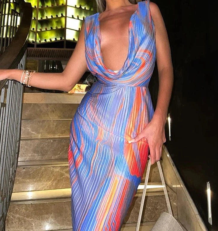 Limited Stock sophisticated dressA&A Abstract Cowl Neck Plissé Sleeveless Maxi Dress Limited Stock sophisticated dressA&A Abstract Cowl Neck Plissé Sleeveless Maxi Dress