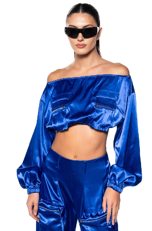 Buy Now VIOLET DREAMS OFF SHOULDER POCKET DETAIL CROP TOP