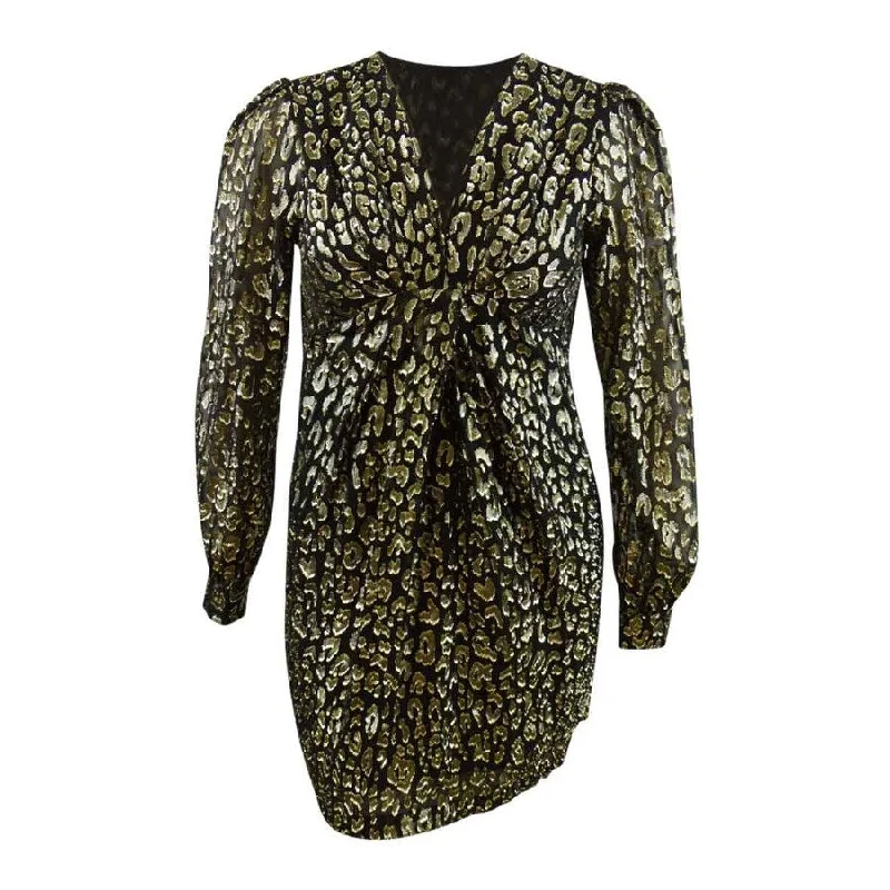 Mega Sale high-waisted dressMICHAEL Michael Kors Women's Metallic Cheetah-Print Mini Dress (12, Black/Gold)