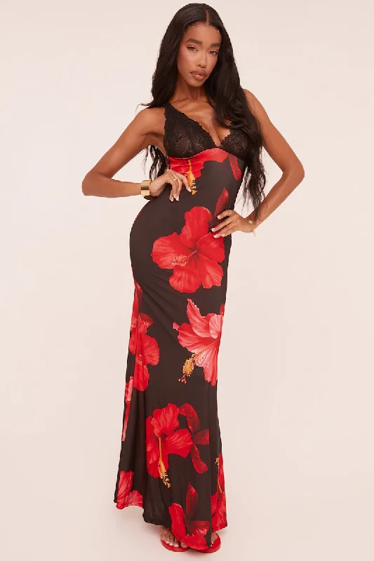 Exclusive Preview pleated dressBlack Lace Trim Floral Print Maxi Dress - Lelia