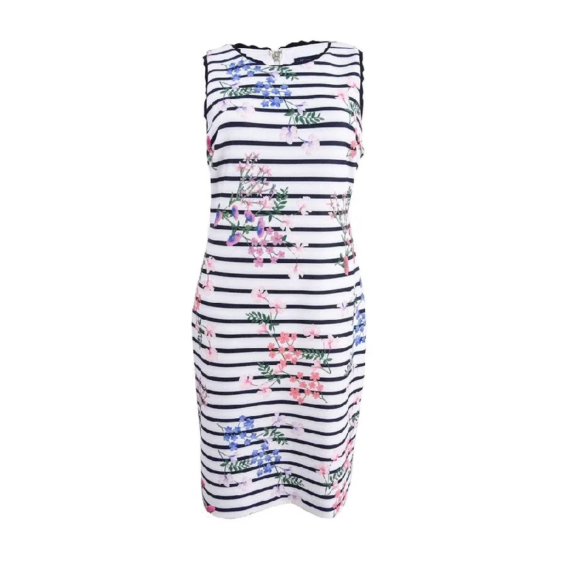 Limited Quantity tiered dressTommy Hilfiger Women's Striped Floral-Print Sheath Dress (8, Bloom Multi)