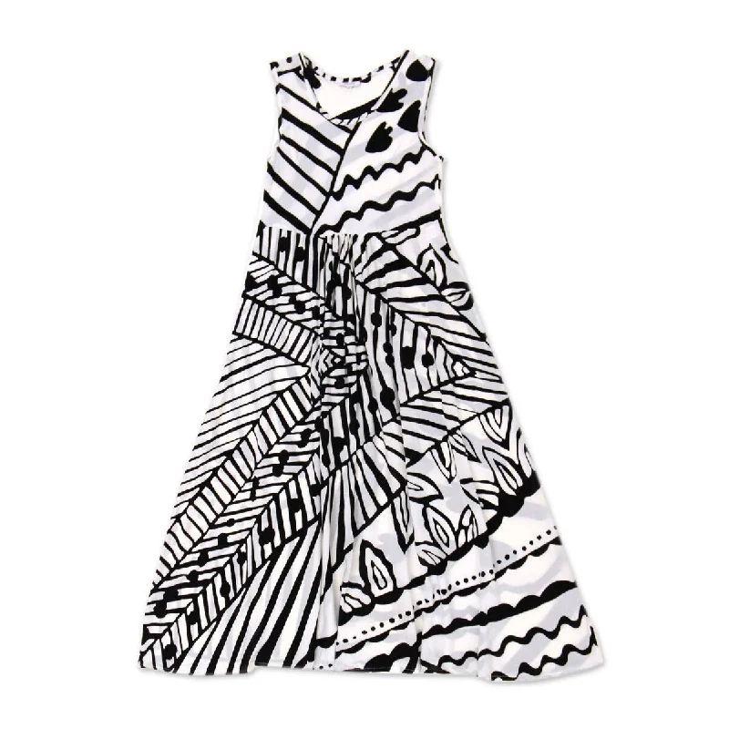 Final Clearance lace-up dressNOVICA Black and White Jungle Rayon A-line dress