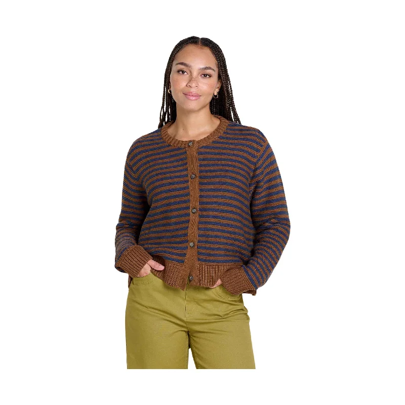 Deep Discounts Toad & Co Women's Bianca Crew Cardigan - Brown Sugar Stripe