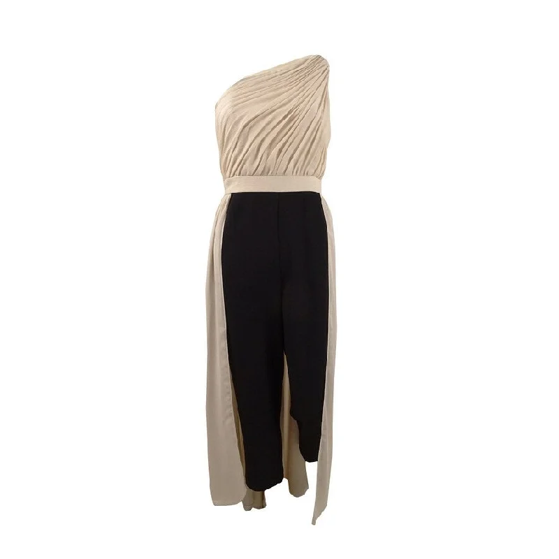 Online Only cocktail dressAdrianna Papell Women's One-Shoulder Jumpsuit (6, Black Nude)
