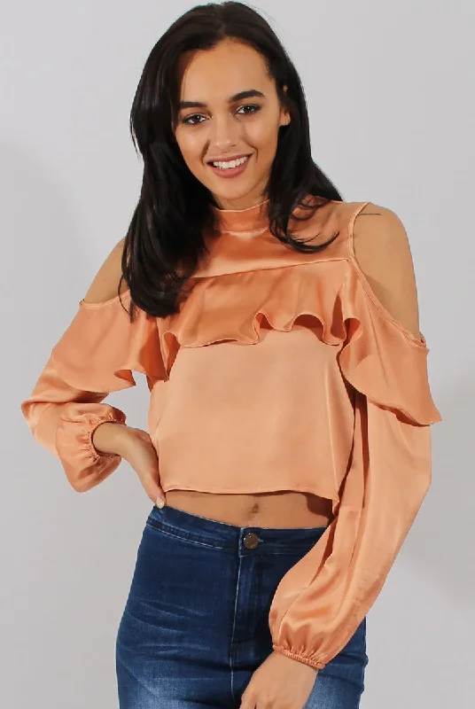 Price Cut chic slip dressGold Cold Shoulder Frill Layer Top - Lucy