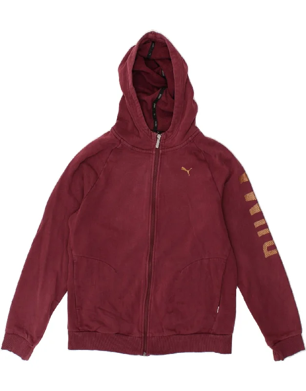 Bargain Prices PUMA Womens Graphic Zip Hoodie Sweater UK 14 Large Maroon Cotton