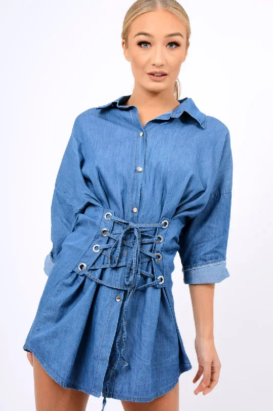 Online Exclusive fitted cocktail dressDenim Corset Front Shirt Dress - Malika