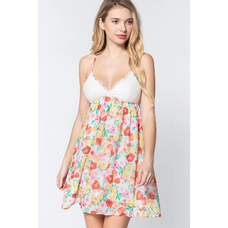 Flash Deals ashionable dressOff-White Floral Polyester Mini Dress with V-Neck