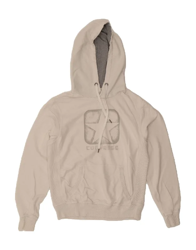Super Bargain CONVERSE Mens Graphic Hoodie Jumper Large Off White Cotton