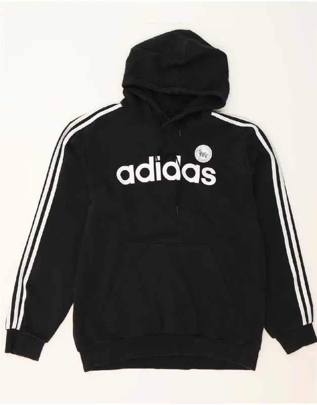 Seasonal Sale ADIDAS Mens Graphic Hoodie Jumper Large Black Cotton