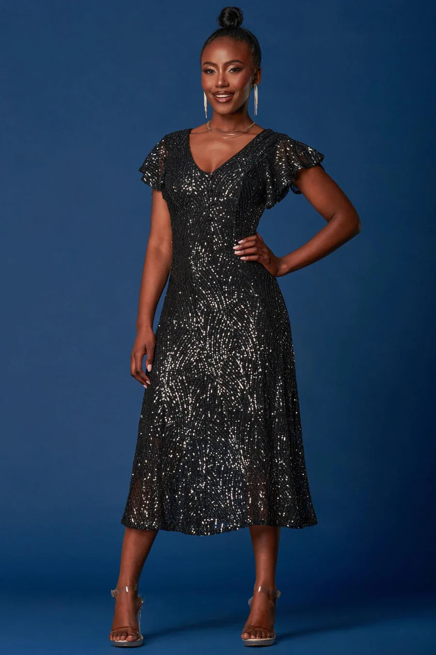Epic Deals oversized dressSEQUIN FIT & FLARE MAXI DRESS (BLACK) CURVE