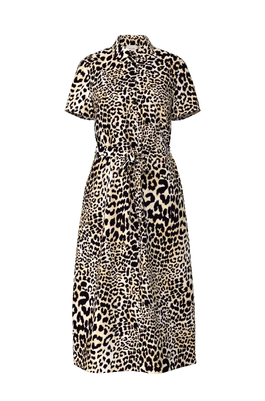 Price Cut off-the-shoulder dressMILLA SHORT SLEEVE SHIRT DRESS (BLACK /LEOPARD)