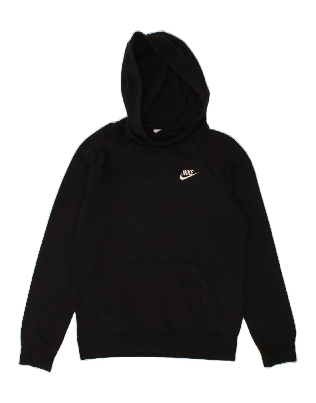 Don't Wait NIKE Womens Oversized Hoodie Jumper UK 6 XS Black Cotton