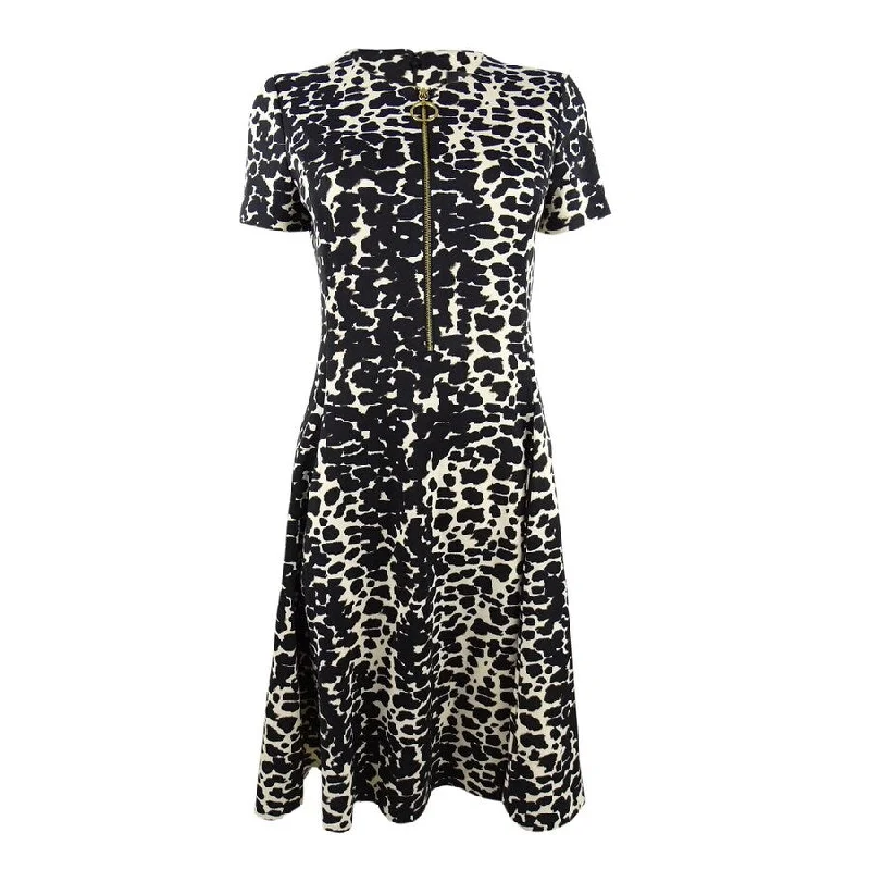 Warehouse Sale stylish party dressDKNY Women's Animal Print Zip Front A-Line Dress (6, Black/Khaki) Warehouse Sale stylish party dressDKNY Women's Animal Print Zip Front A-Line Dress (6, Black/Khaki)