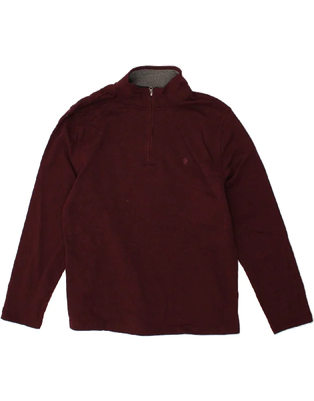Act Fast IZOD Mens Zip Neck Sweatshirt Jumper Large Maroon Polyester