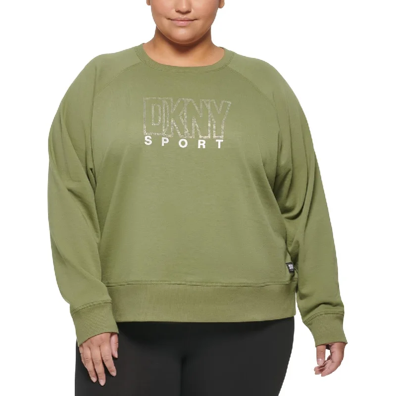 New Arrival DKNY Sport Womens Plus Rhinestone Logo Crewneck Sweatshirt