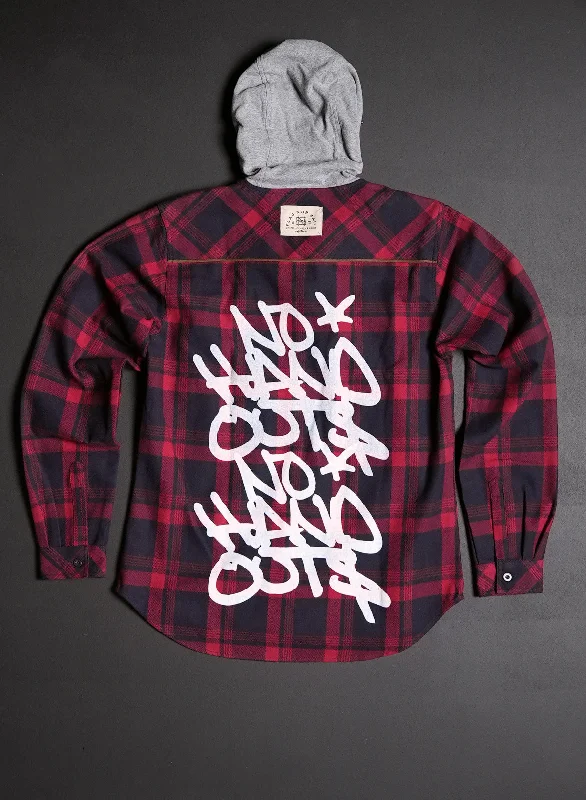 Deep Discounts WOMEN'S HOODED NO HANDOUTS X FOREVER FLANNEL - RED