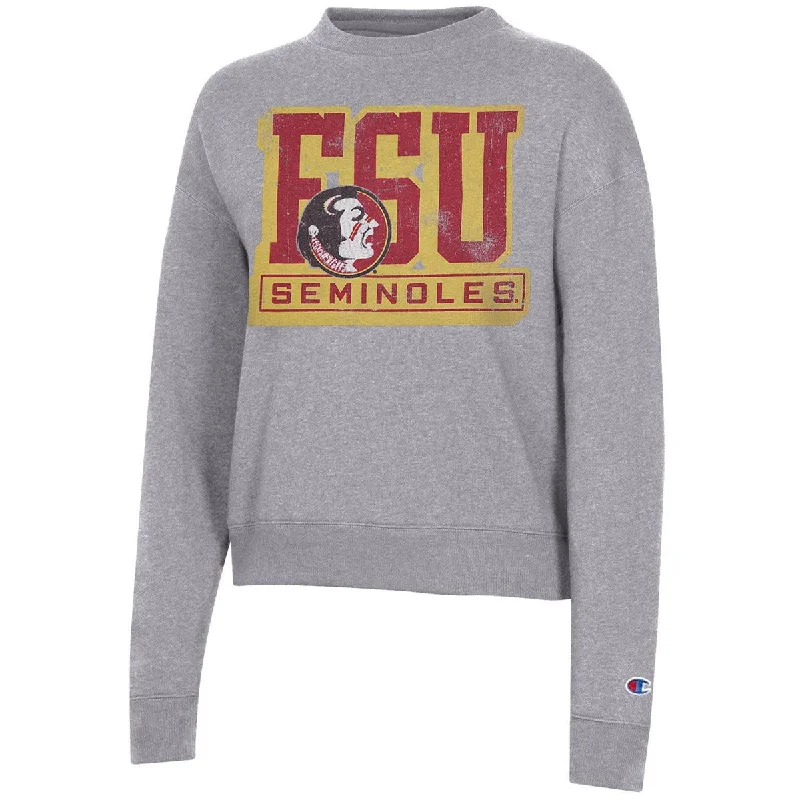 Discount Deals Champion Women's Vault FSU Seminoles/Seminole Logo Design Tri-blend Crew - Heritage Grey Discount Deals Champion Women's Vault FSU Seminoles/Seminole Logo Design Tri-blend Crew - Heritage Grey