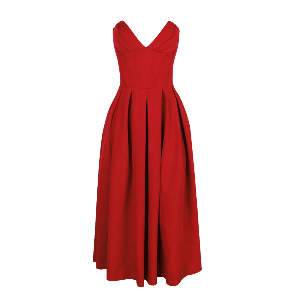 Markdowns sleek midi dressA&A Luxe V Neck Strapless Pleated Dress
