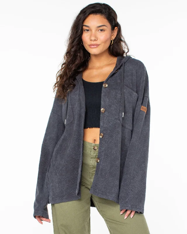 Instant Discount Clear Water Oversize Fleece Hooded Shirt - Phantom