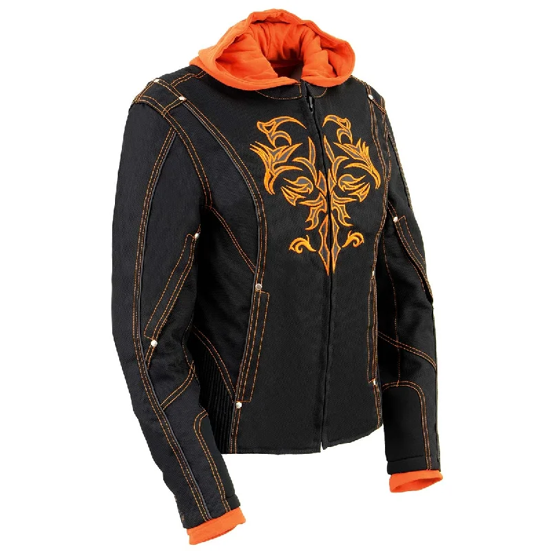 Price Smash NexGen SH1939 Women's 'Reflective Tribal' Orange and Black 3/4 Textile Vented Jacket
