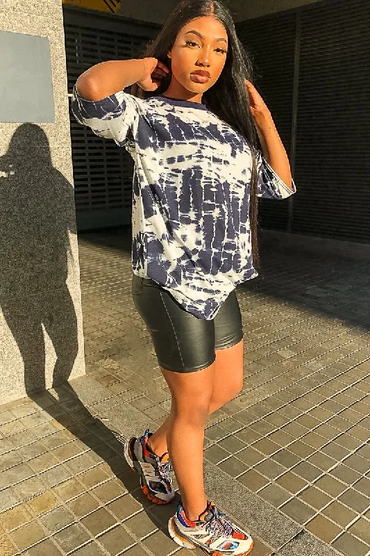 YEAR-End Sale sleek midi dressNavy Tie Dye Oversized T-Shirt Dress - Avriella