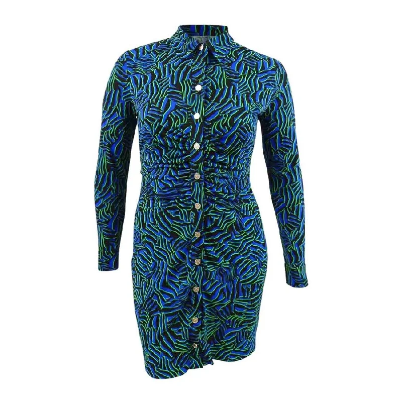Hurry In chic wrap dressMICHAEL Michael Kors Women's Zebra-Print Ruched Mini Dress (L, Royal)