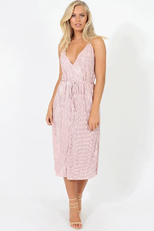 Customer Appreciation Sale trendy dressPink Pleated Midi Slip Dress - Felicia