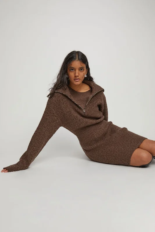 New Deals flowy evening dressHALF ZIP SWEATER DRESS