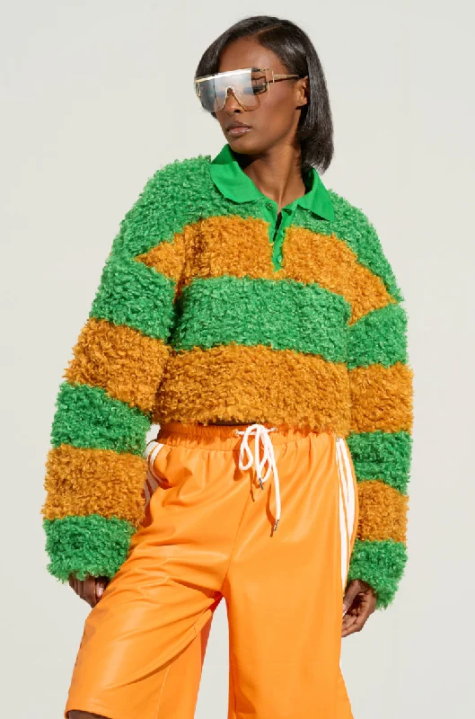 Deal Explosion IN MY FEELINGS STRIPE POLO SWEATSHIRT IN GREEN