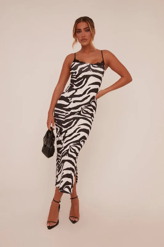 Act Now lace dressBlack Zebra Print Lace Trim Maxi Dress - Kerry
