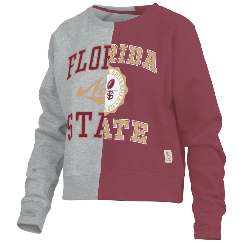 Discount Extravaganza Pressbox Women's Florida State Design Half & Half Fleece Crew - Grey/Garnet Discount Extravaganza Pressbox Women's Florida State Design Half & Half Fleece Crew - Grey/Garnet