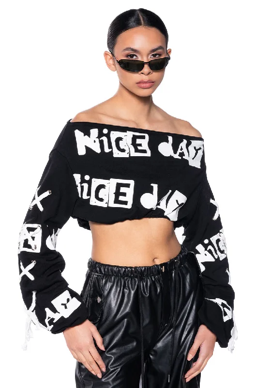 Bargain Prices WRITTEN ON THE WALL OFF THE SHOULDER SWEATSHIRT
