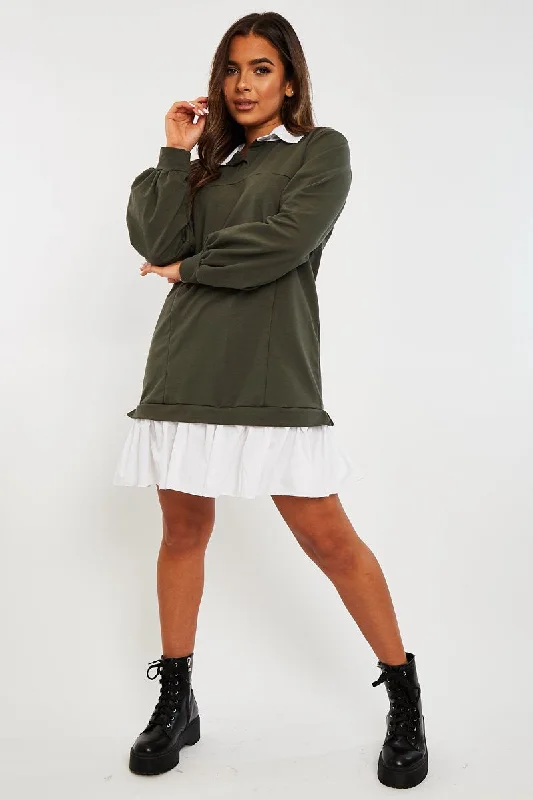 Flash Deals casual shift dressKhaki Oversized Jumper Shirt Dress - Islah
