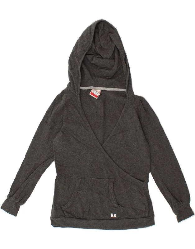 Closeout CHAMPION Womens Crop Hoodie Jumper UK 10 Small Grey Cotton