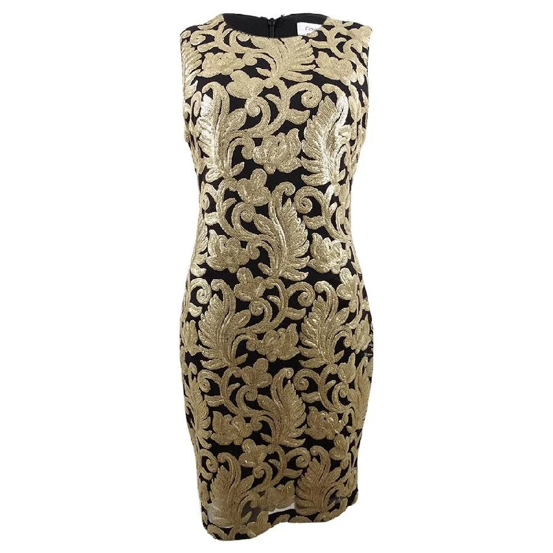 Deep Discounts party dressCalvin Klein Women's Gold Swirl Sheath Dress (4, Gold/Black)