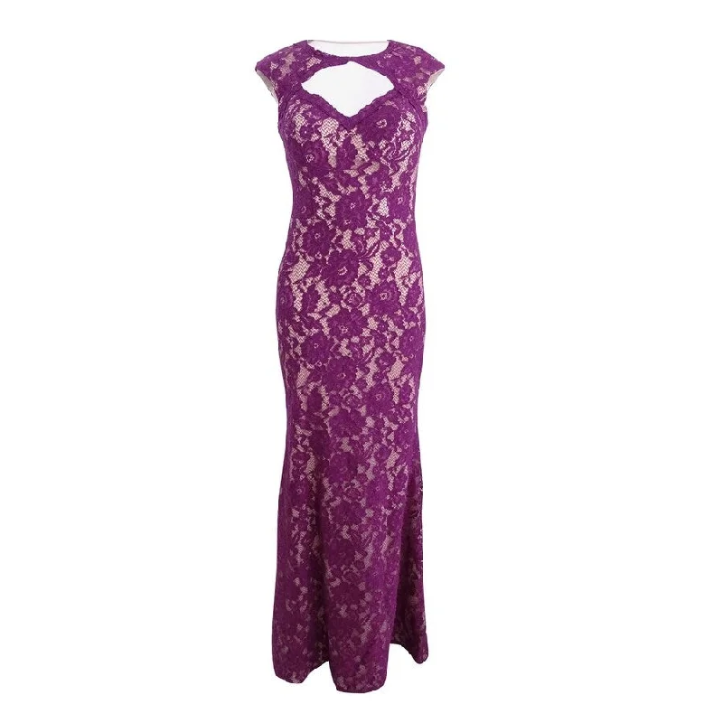 Year-End Clearance formal dressXscape Women's Cutout Lace Gown (2, Purple/Beige)