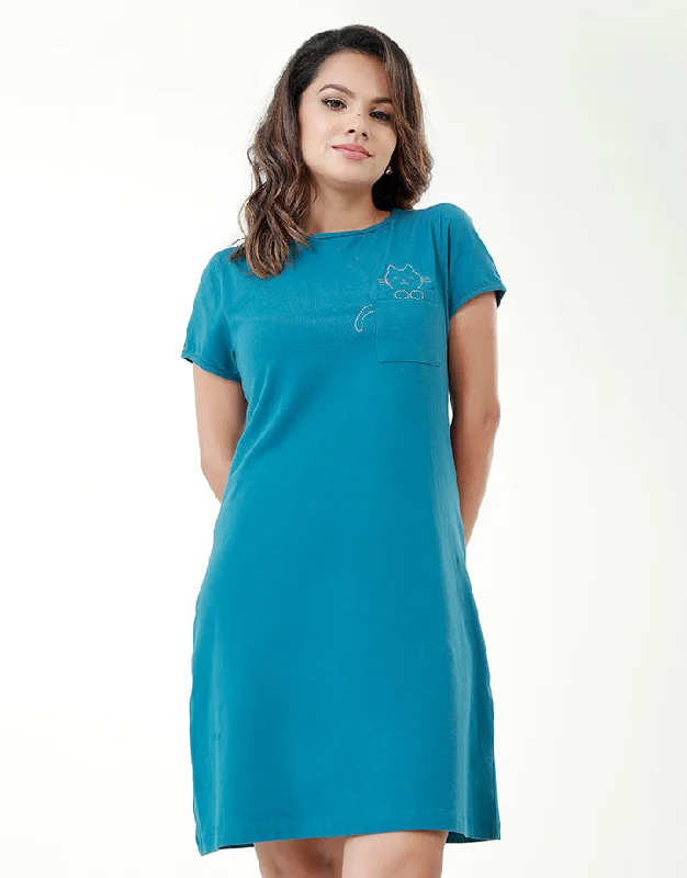 Best Seller cocktail dressT-Shirt Dress with Cat Embroidery